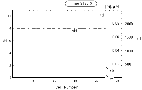 Fig. 6a: Concentration Profiles in Column without pH Buffer at Time 0