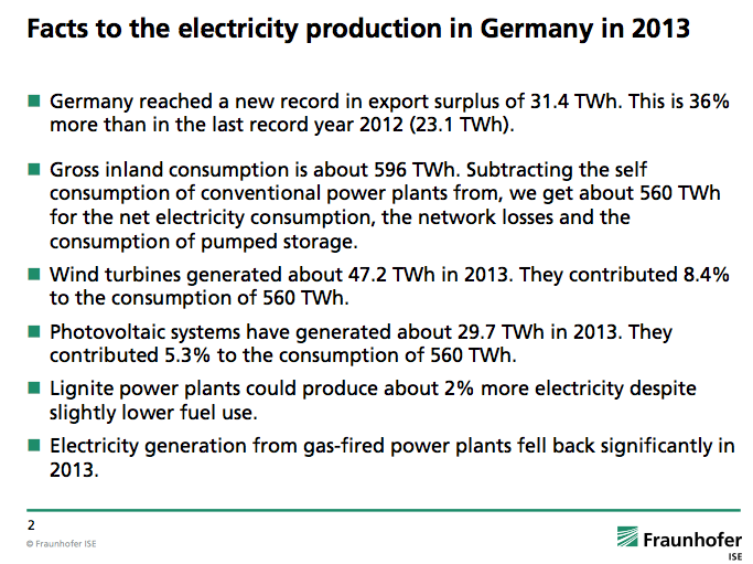 Facts to the electricity production in Germany in 2013